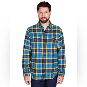 Goodthreads Men’s Heavyweight Brushed Flannel Shirt Jacket in Blue/Yellow Size M